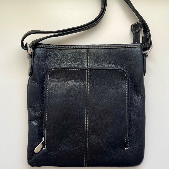 NWOT Genuine Leather Black Crossbody Bag - Picture 1 of 7